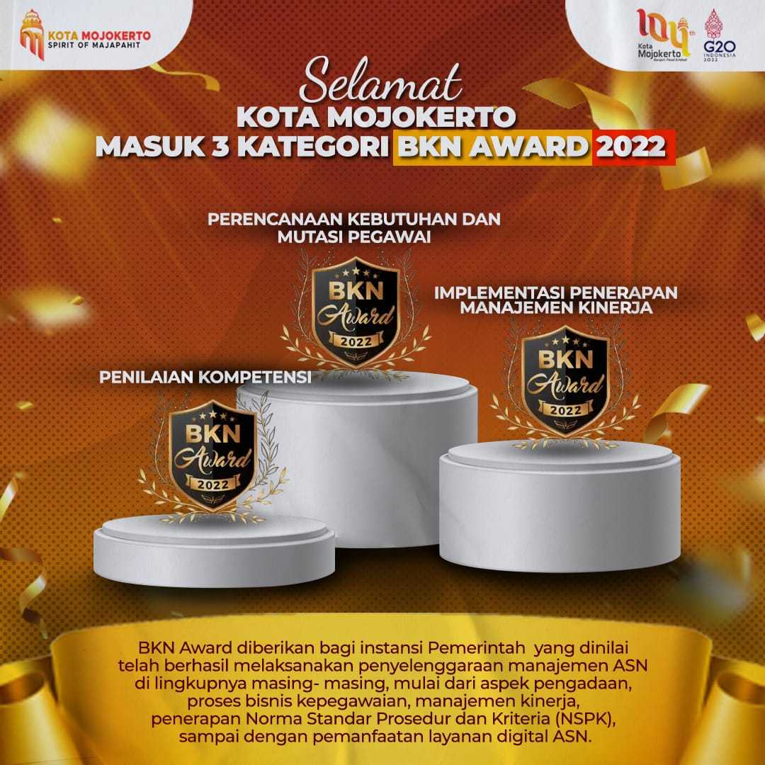 Sukses Selenggarakan Manajemen ASN, Pemkot Mojokerto dapat 3 Penghargaan BKN Award 2022