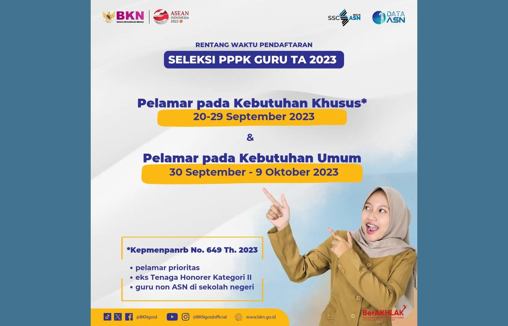 Rentang Waktu Pendaftaraan Seleksi Pegawai Pemerintah dengan Perjanjian Kerja (PPPK) Guru Tahun 2023